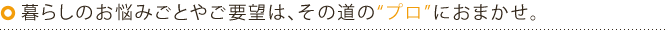 棚取り付けからおうちまるごとまでどんなリフォームもひとつの窓口で。お悩みやご要望は、その道の“プロ”におまかせ。