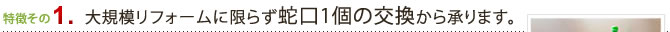 大規模リフォームに限らず蛇口1個の交換から承ります。